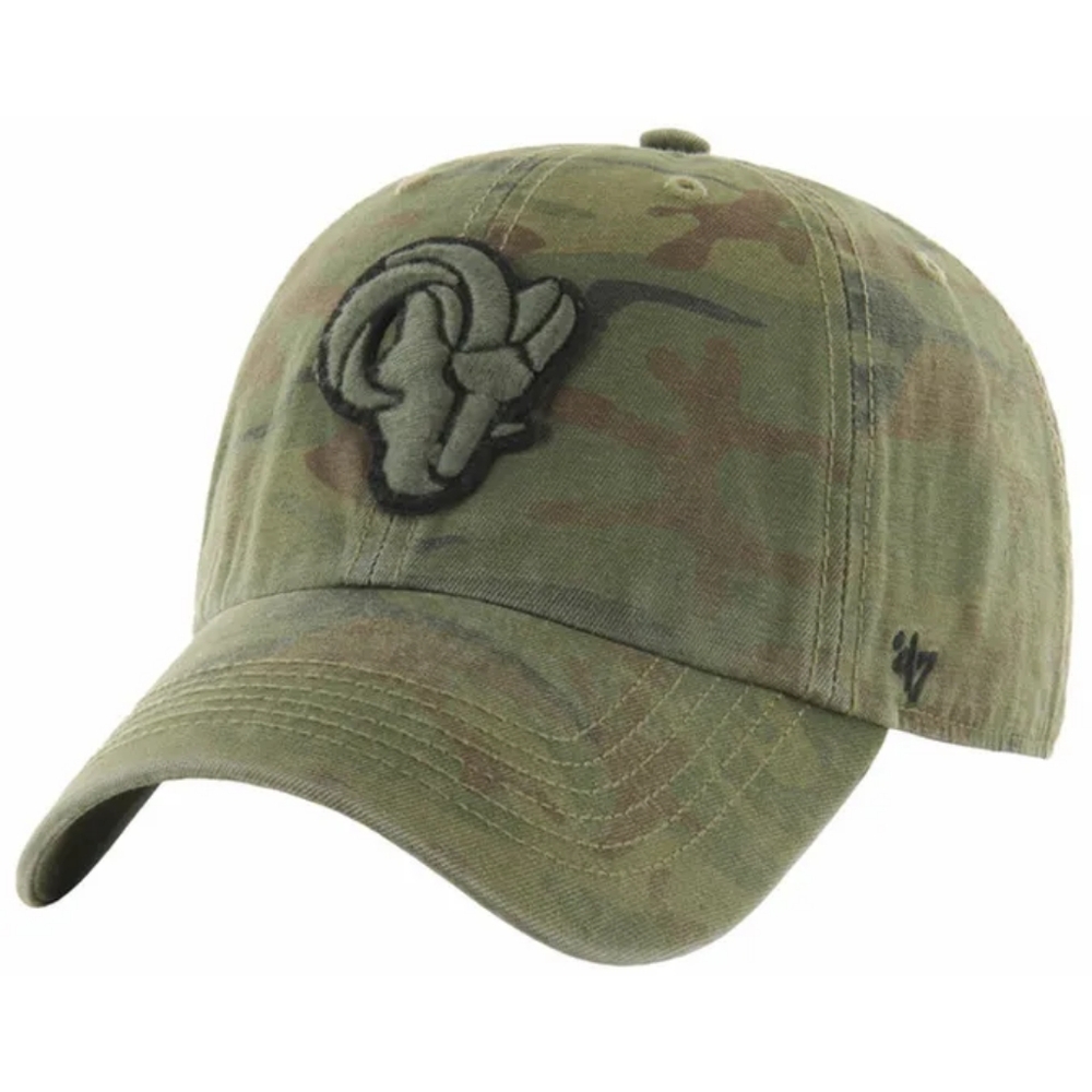 NWT​ '47 Brand Los Angeles Rams Clean Up Camo Adjustable Hat Cap NFL Olive Green